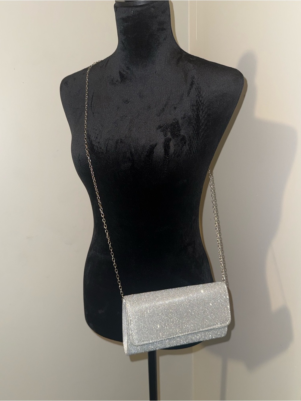 Silver Glitter Crossbody Clutch Bag